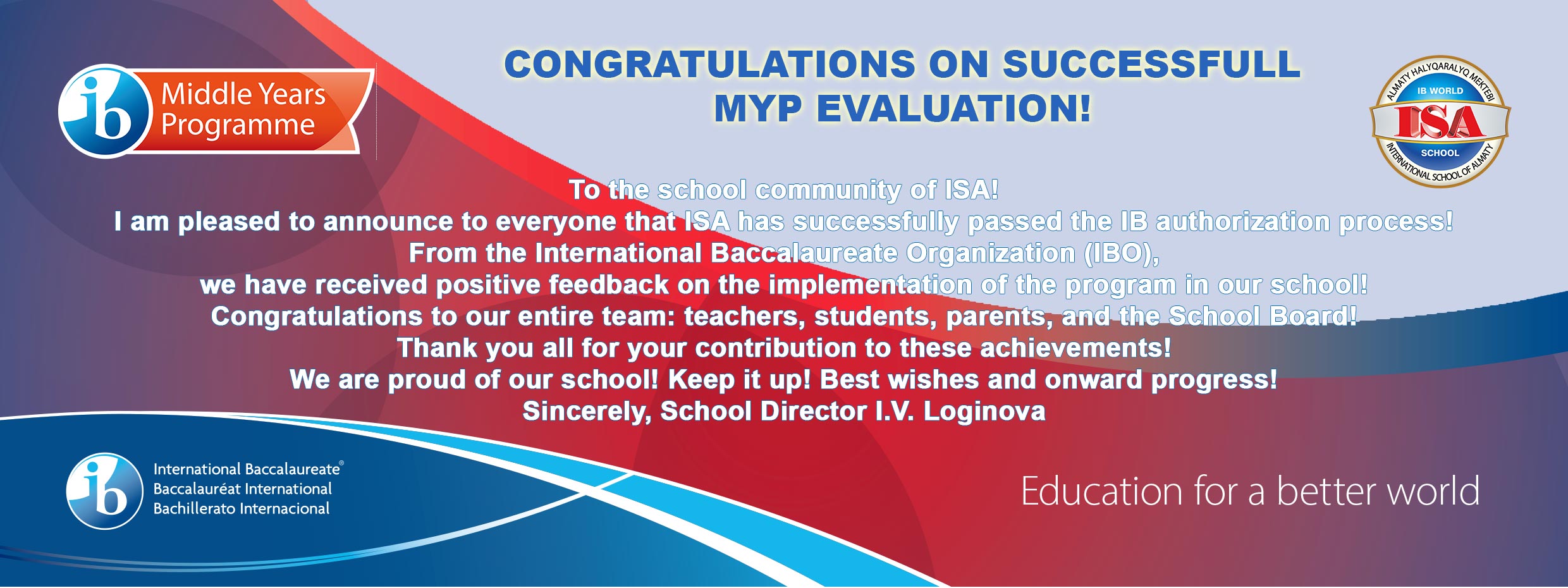 Congratulations on successfull MYP evaluation!