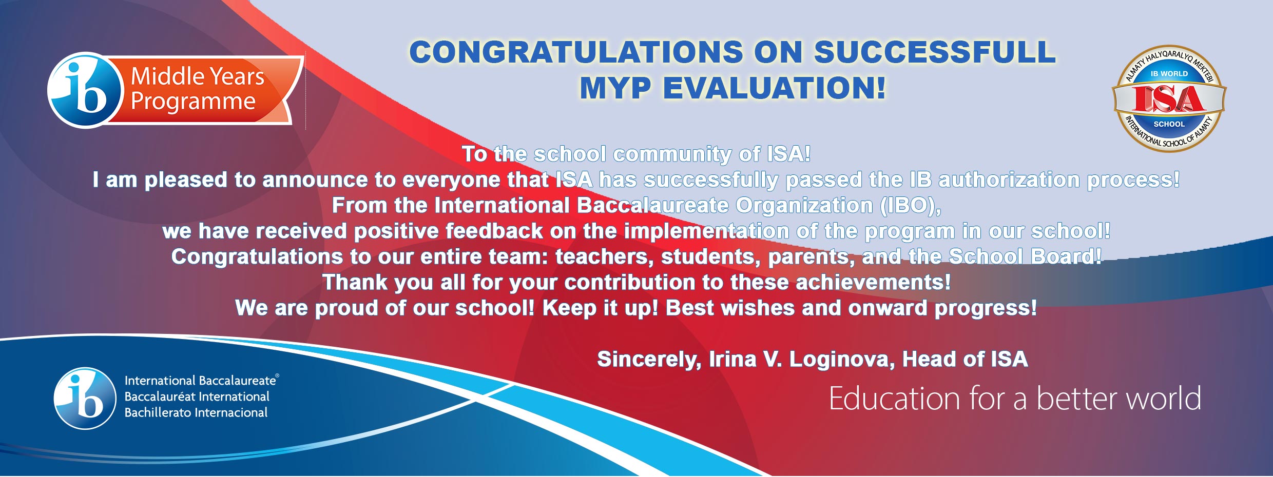 Congratulations on successfull MYP evaluation!
